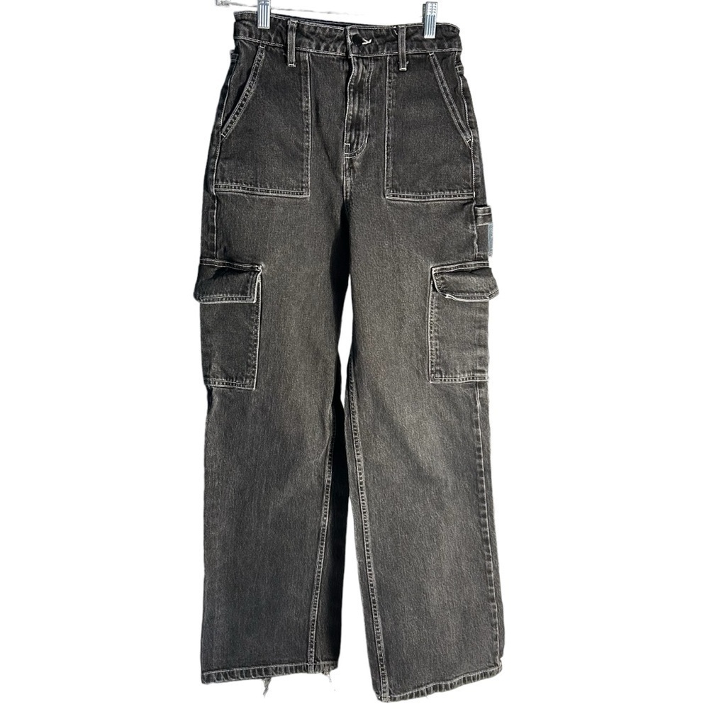 Social Tourist Black high waist Cargo Carpenter wide leg Jeans Sz 26